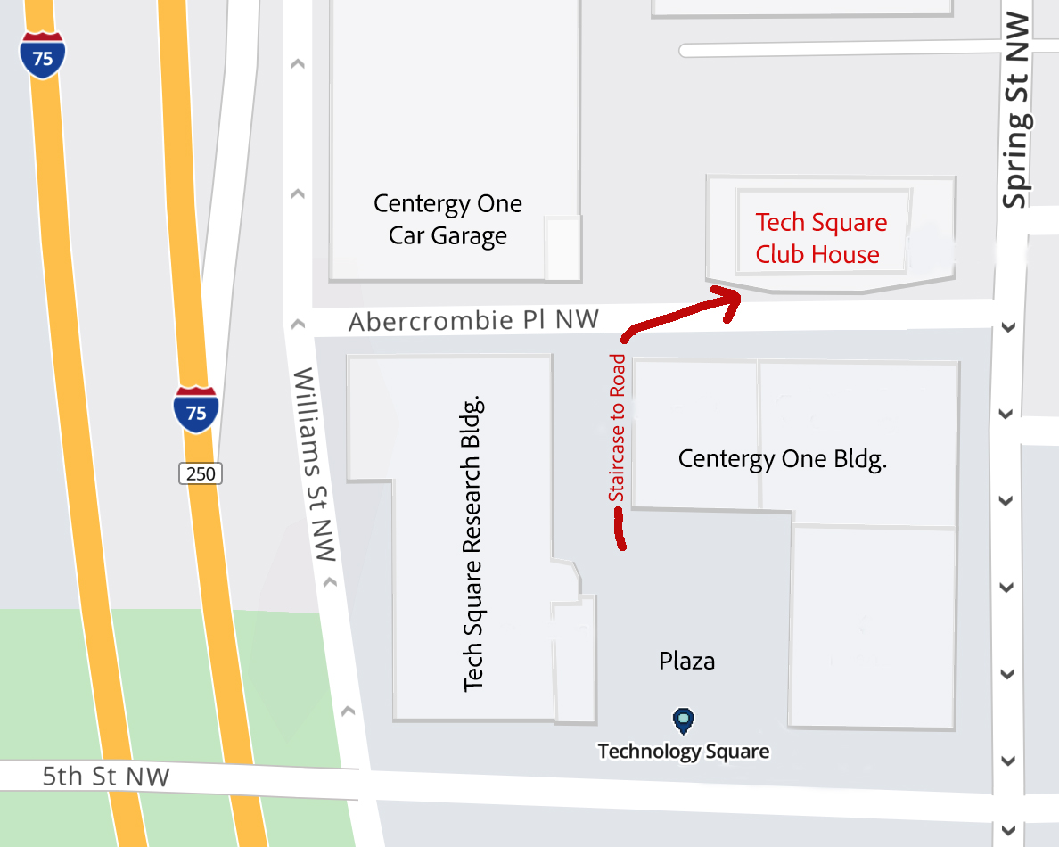 Map showing the location of the Tech Square Clubhouse