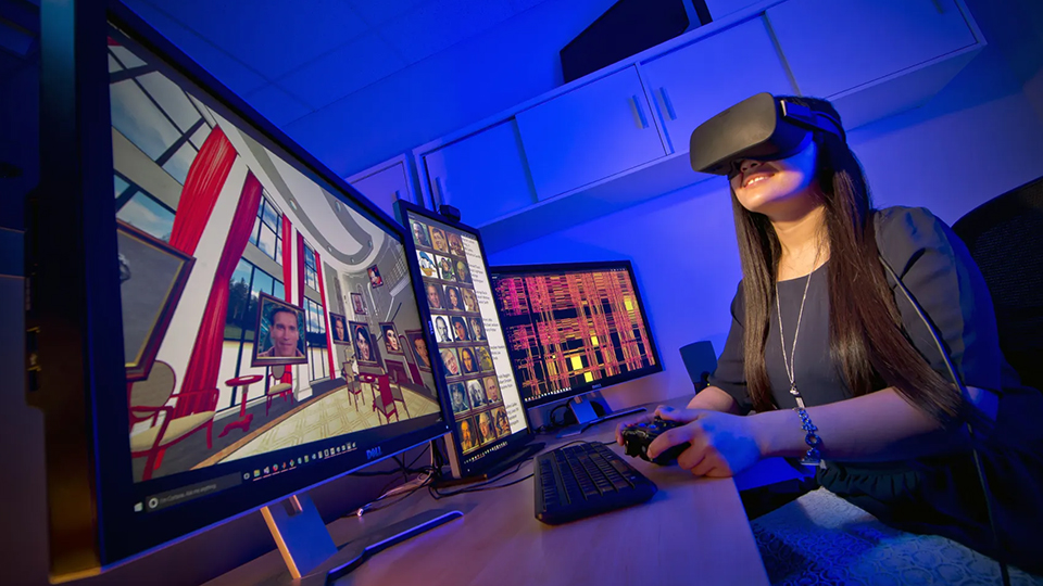 woman in VR headgear